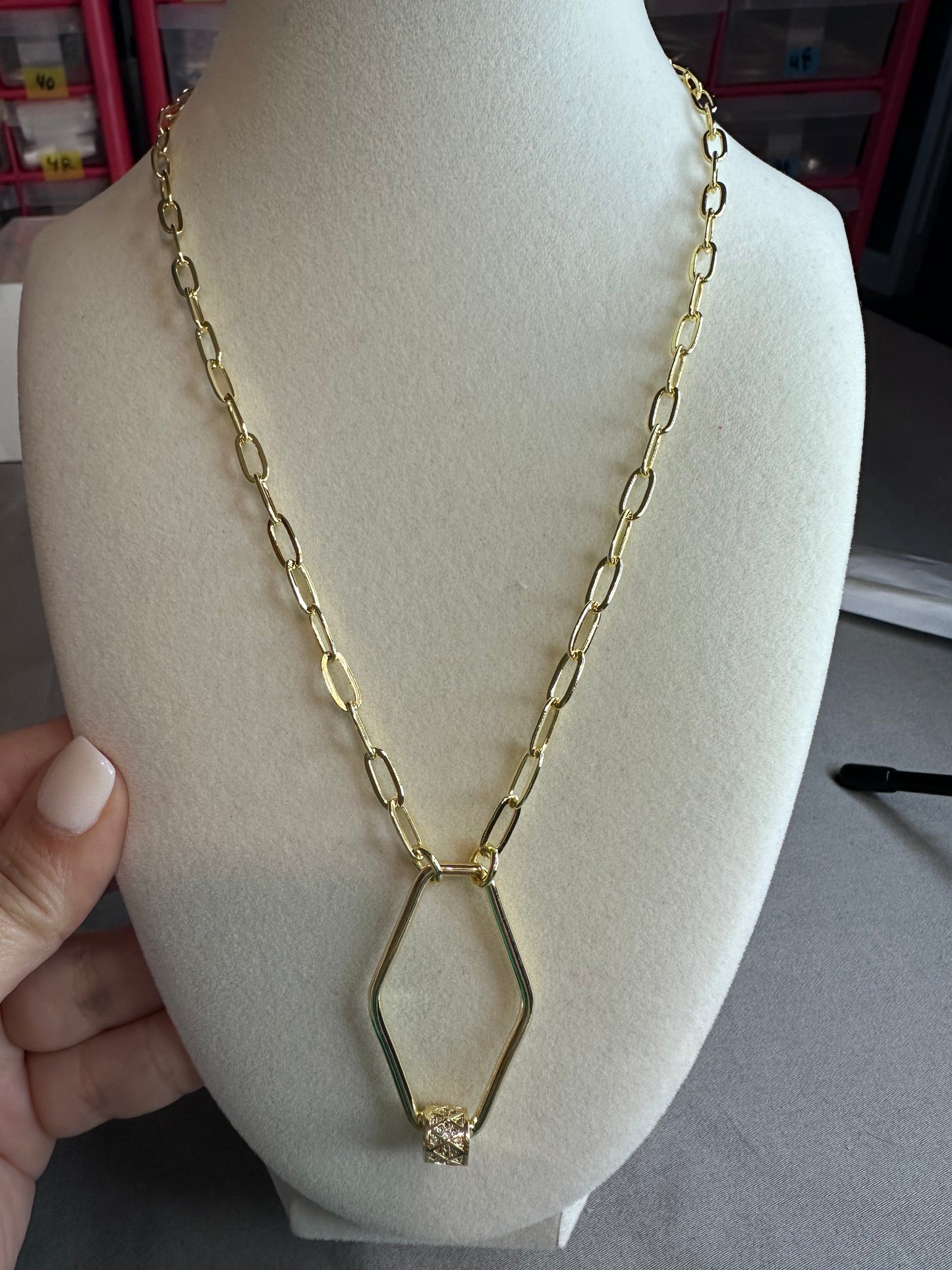 Geometric pendent with paperclip necklace